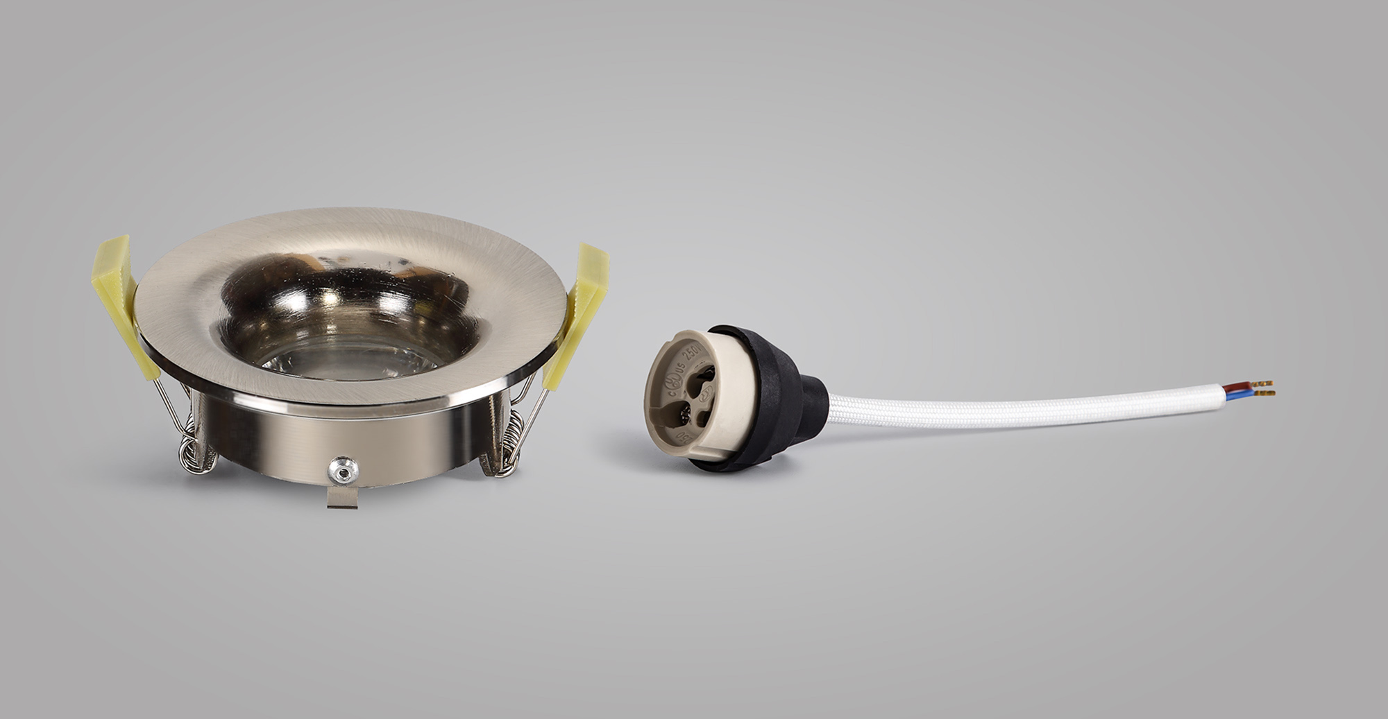 Bruve GU10 Recessed Round Satin Nickel IP65 Downlighter, Cut-Out 68mm DX200403  Dlux Bruve IP65